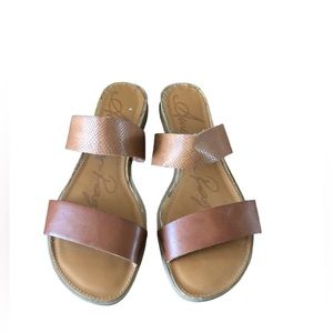 AMERICAN RAG Slip on Brown Sandal Size 6.5 Women’s two straps 1” heel